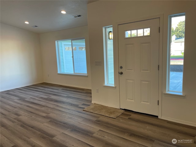 entrance foyer with dark hardwood / wood-style flooring