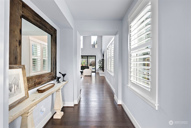 hallway featuring dark wood-type flooring