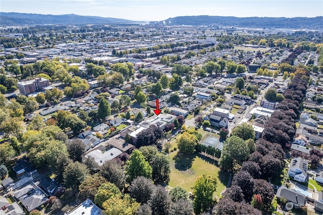 birds eye view of property featuring a mountain view