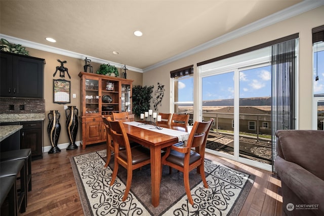 9225 Red Cliff Dr NW Unit B53, Quincy, WA 98848 - dining area with dark wood-type flooring, ornamental molding, and recessed lighting