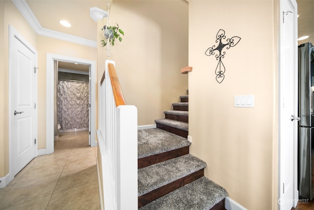 9225 Red Cliff Dr NW Unit B53, Quincy, WA 98848 - stairway with recessed lighting, tile patterned flooring, baseboards, and ornamental molding