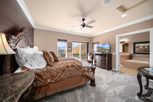 9225 Red Cliff Dr NW Unit B53, Quincy, WA 98848 - bedroom featuring access to outside, ornamental molding, recessed lighting, attic access, and light colored carpet