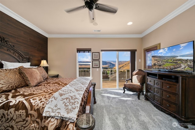 9225 Red Cliff Dr NW Unit B53, Quincy, WA 98848 - bedroom featuring carpet, access to outside, crown molding, and ceiling fan