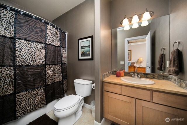 9225 Red Cliff Dr NW Unit B53, Quincy, WA 98848 - bathroom with tile patterned flooring, vanity, a shower with curtain, and toilet