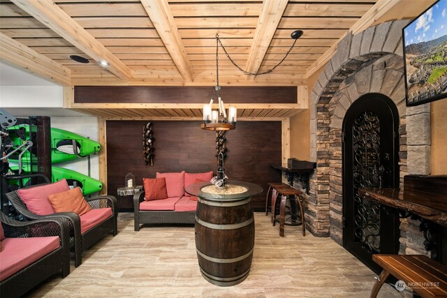 9225 Red Cliff Dr NW Unit B53, Quincy, WA 98848 - wine room featuring wooden ceiling, beam ceiling, and wood finished floors