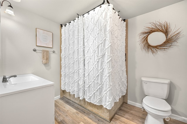 bathroom featuring vanity, wood-type flooring, and toilet