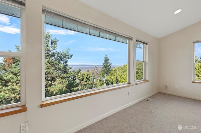 empty room with visible vents, baseboards, and carpet floors