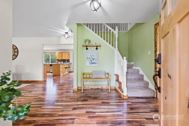 foyer entrance featuring dark wood-type flooring