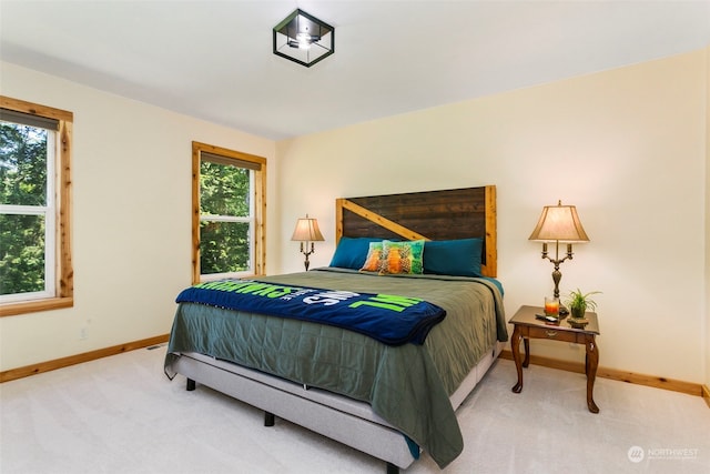 bedroom featuring multiple windows and carpet flooring