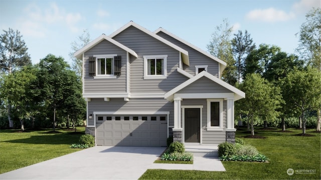 craftsman house featuring a garage and a front yard