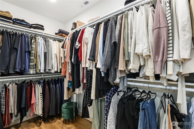 walk in closet with hardwood / wood-style flooring