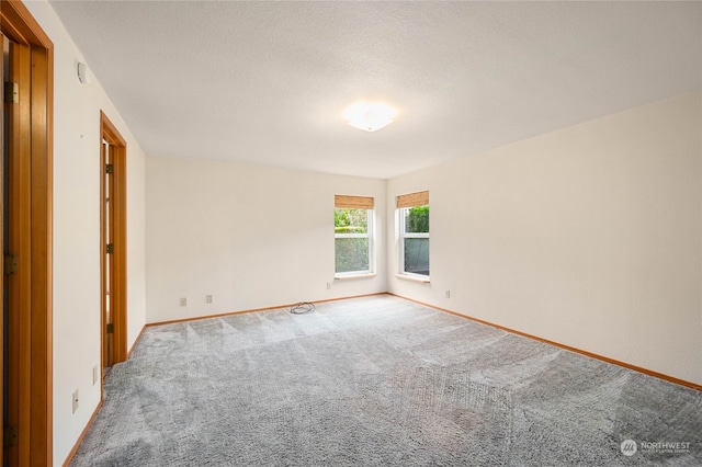 empty room with carpet floors and a textured ceiling