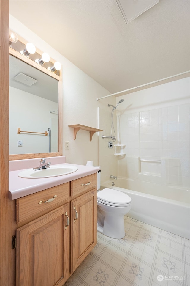 full bathroom with shower / bathtub combination, vanity, and toilet