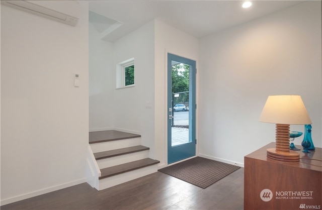 entrance foyer featuring dark wood-type flooring