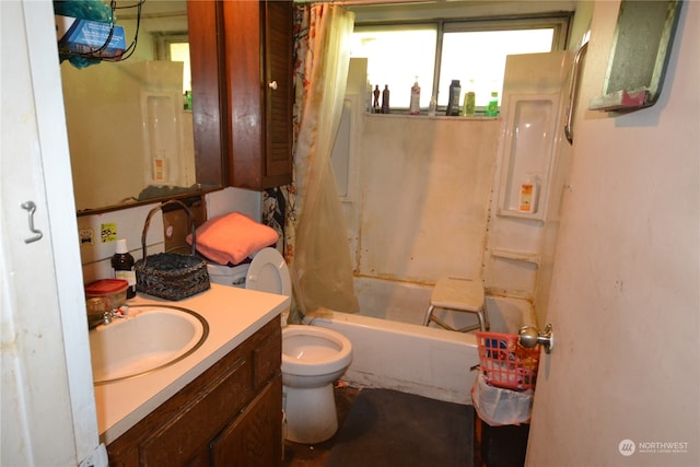 full bathroom featuring vanity, toilet, and shower / washtub combination