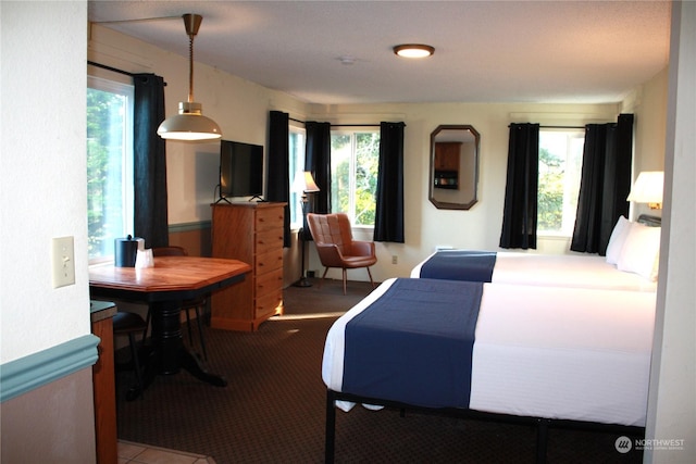 bedroom featuring carpet floors and multiple windows