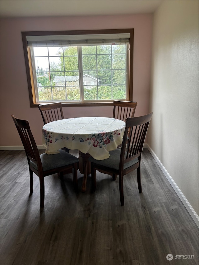 dining room with dark wood-type flooring and a wealth of natural light