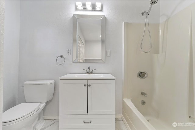 full bathroom featuring shower / bathtub combination, vanity, and toilet