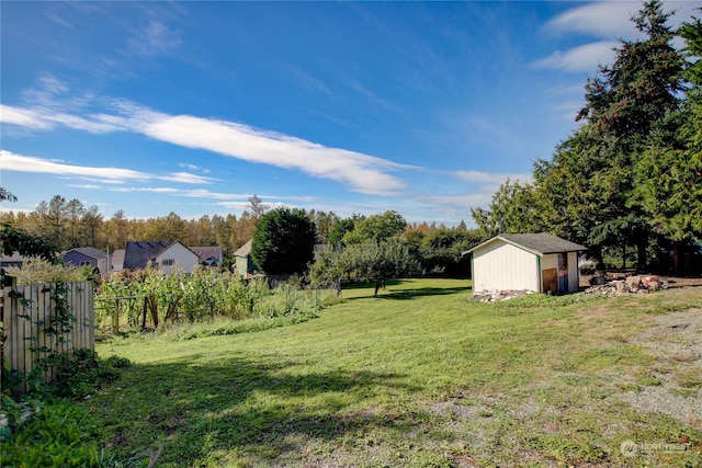 view of yard with a shed