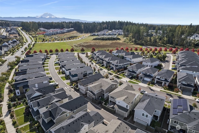 drone / aerial view featuring a mountain view