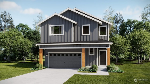 view of front of property featuring a garage and a front yard