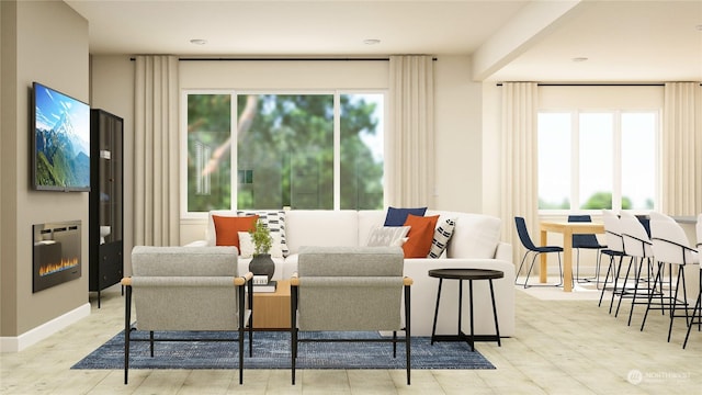 living room featuring a wealth of natural light