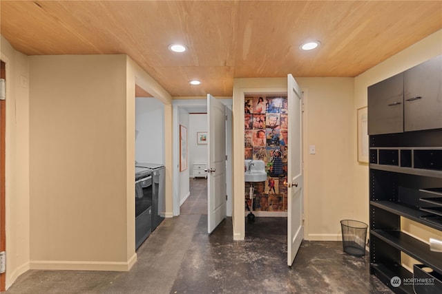 interior space with wood ceiling