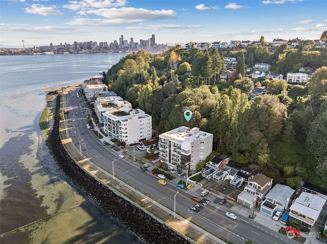 aerial view with a water view