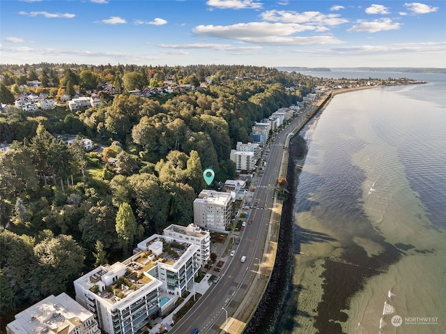 bird's eye view featuring a water view