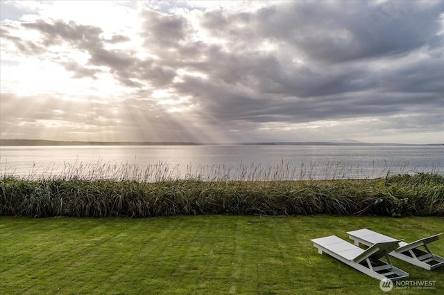 view of yard with a water view