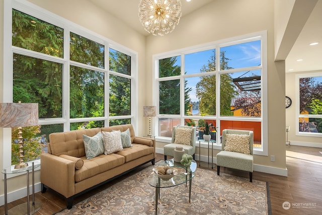 sunroom with a notable chandelier