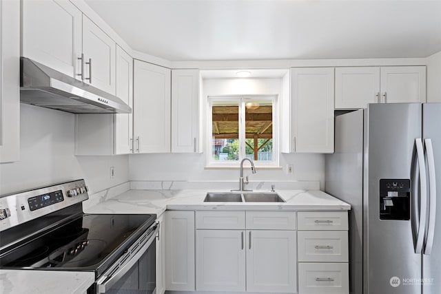 kitchen with white cabinets, appliances with stainless steel finishes, and sink