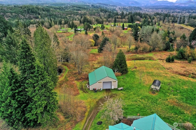 birds eye view of property with a mountain view