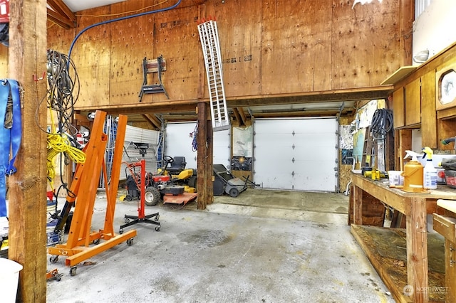 garage featuring a workshop area