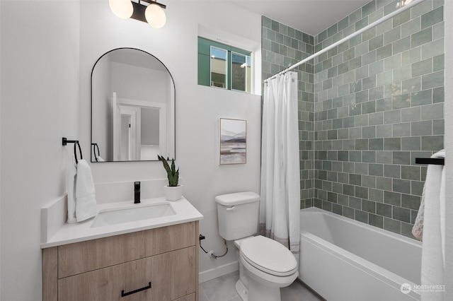 full bathroom featuring vanity, toilet, and shower / tub combo