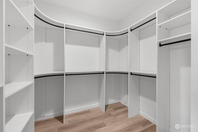 walk in closet with wood-type flooring