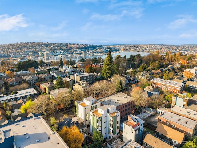 aerial view with a water view