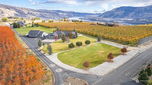 birds eye view of property with a mountain view