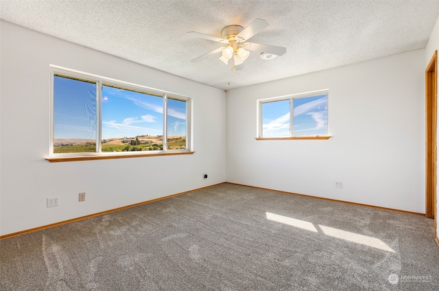 spare room with carpet floors, a textured ceiling, and ceiling fan