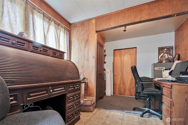 office featuring wooden walls