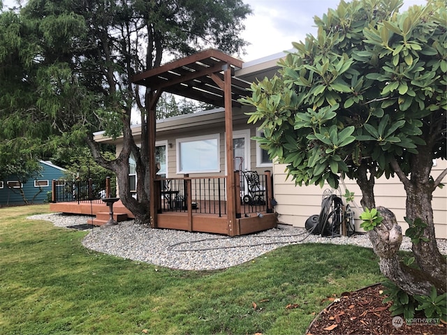 exterior space with a yard and a pergola