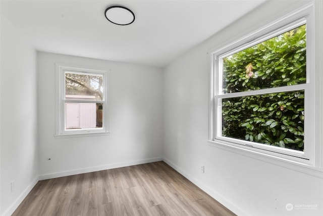 unfurnished room featuring a wealth of natural light and light wood-type flooring