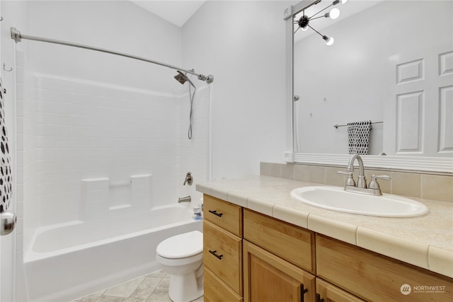 full bathroom featuring tile patterned flooring, vanity, toilet, and tub / shower combination