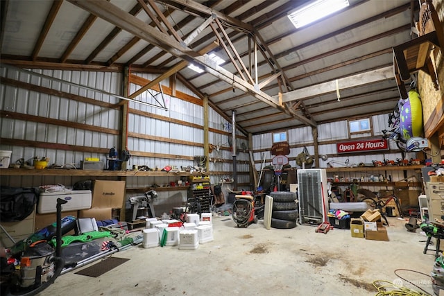 garage featuring a workshop area