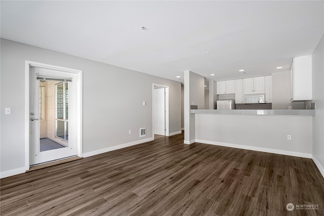 unfurnished living room with dark hardwood / wood-style floors