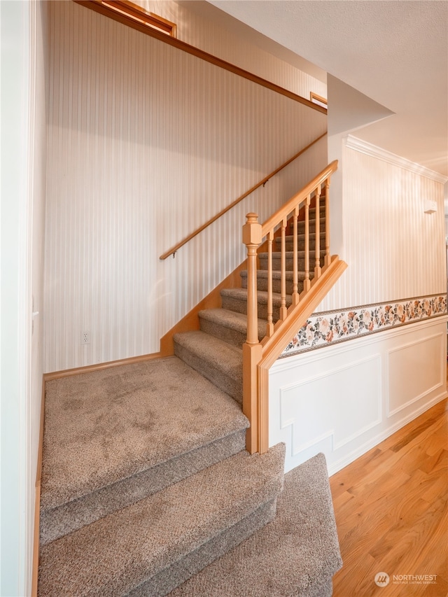 stairs with wood-type flooring