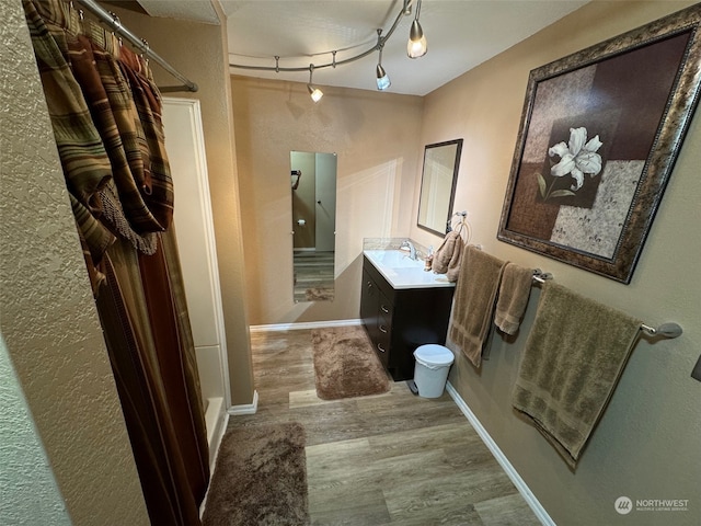 bathroom featuring vanity and hardwood / wood-style floors