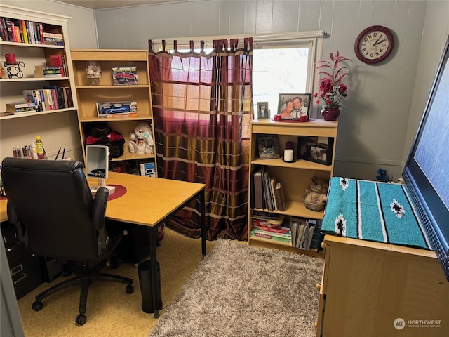 office with wooden walls