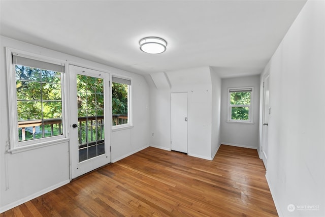 interior space with multiple windows and hardwood / wood-style floors