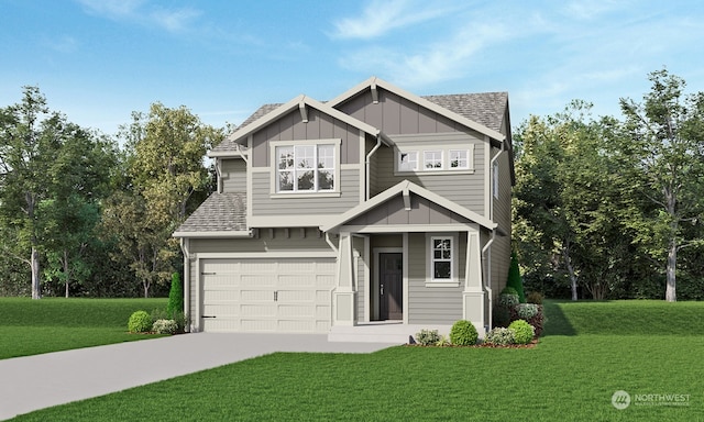 craftsman house featuring a front yard and a garage